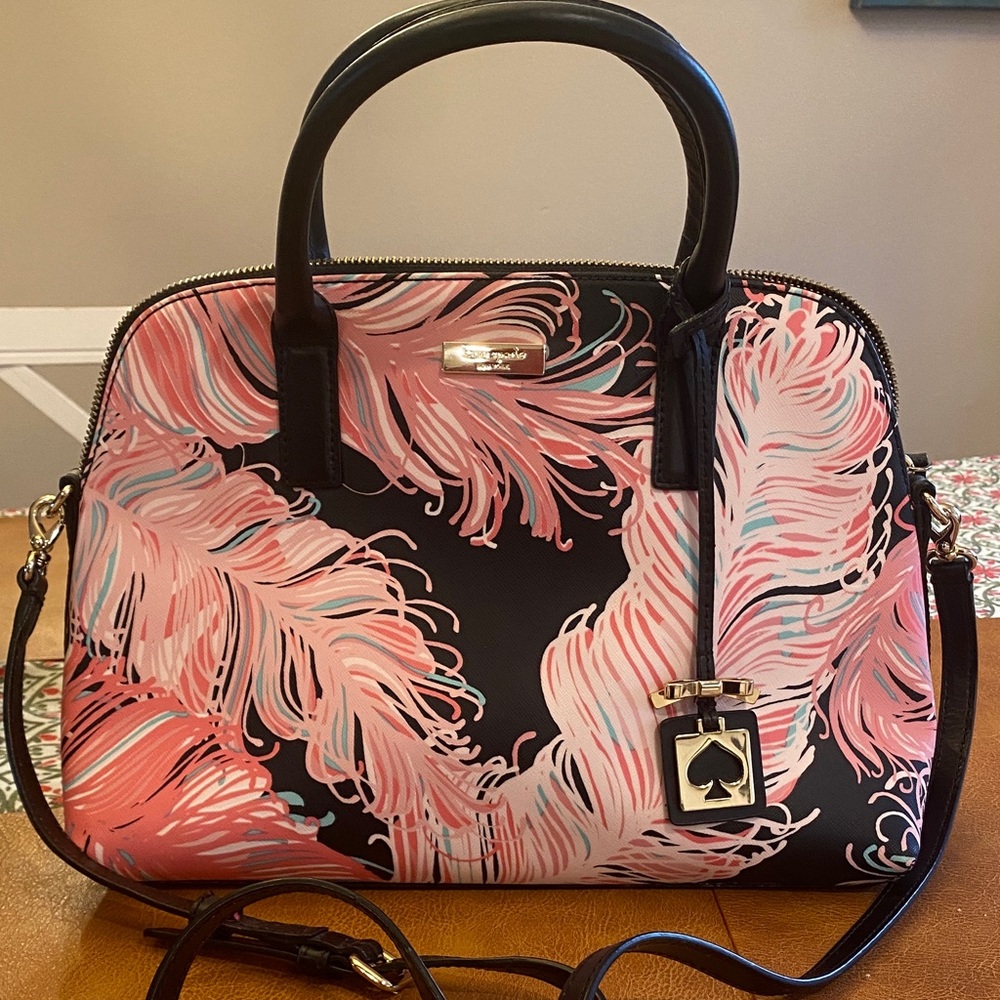 Kate Spade Black and Pink Feather Design Satchel